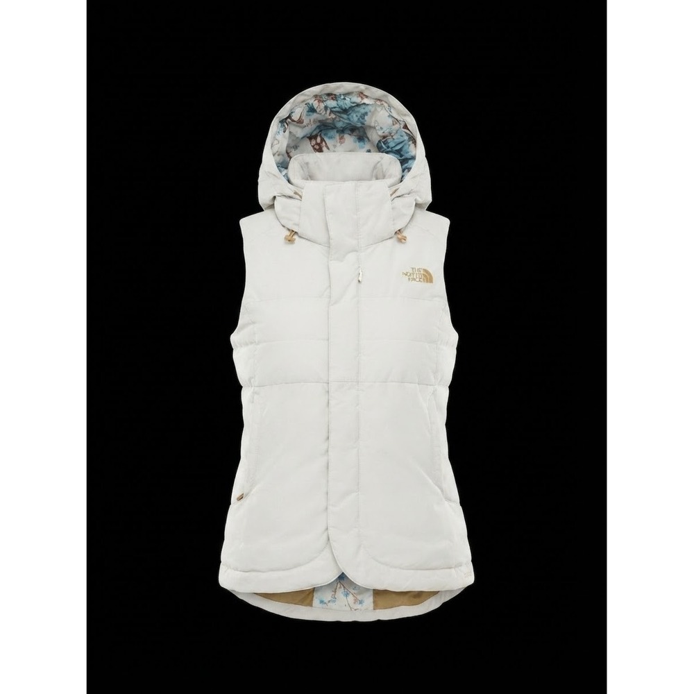 The North Face Goose Down White Zip Hood Sporty Cozy Puffer Vest sz SP